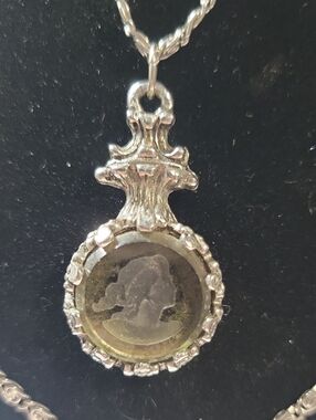 Vintage Goldette Silver-Colored Cameo Pendant Necklace - Women Jewelry